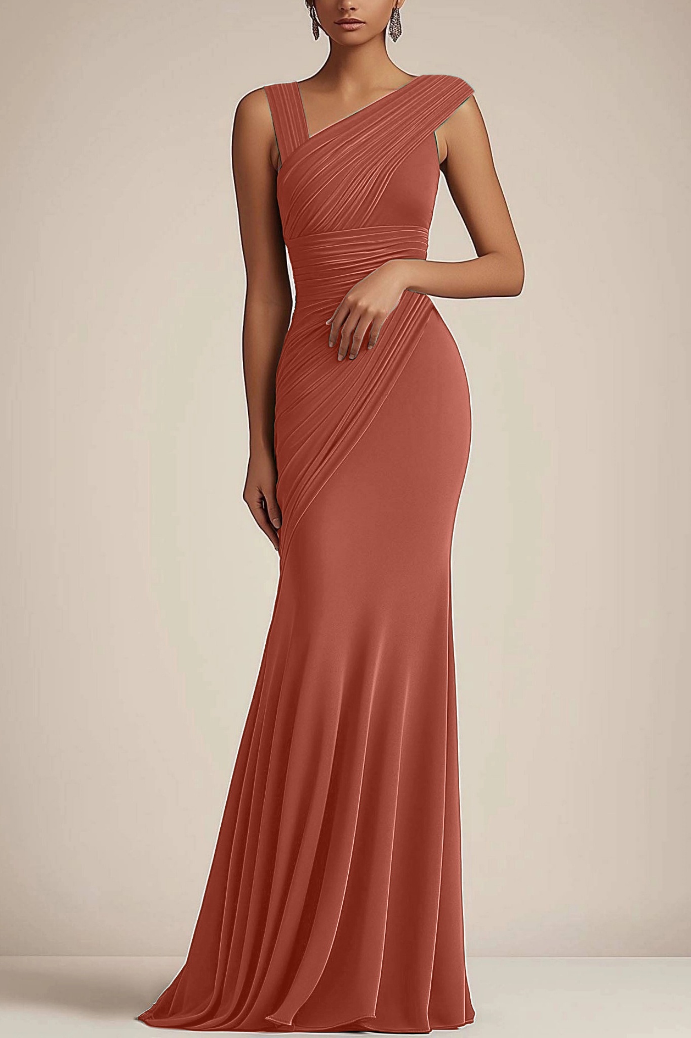 Formal Evening Dress Green V-Neck Pleated Mermaid Maxi Gown