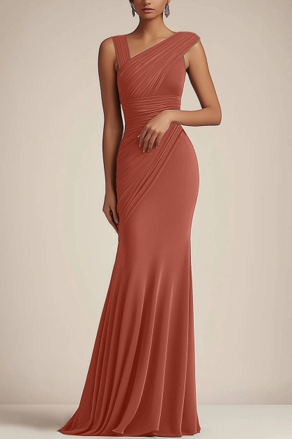 Formal Evening Dress Green V-Neck Pleated Mermaid Maxi Gown