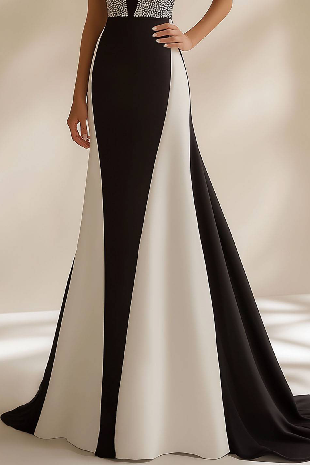 Evening Formal Dress Sequins Black and White Straps Long Prom Dress