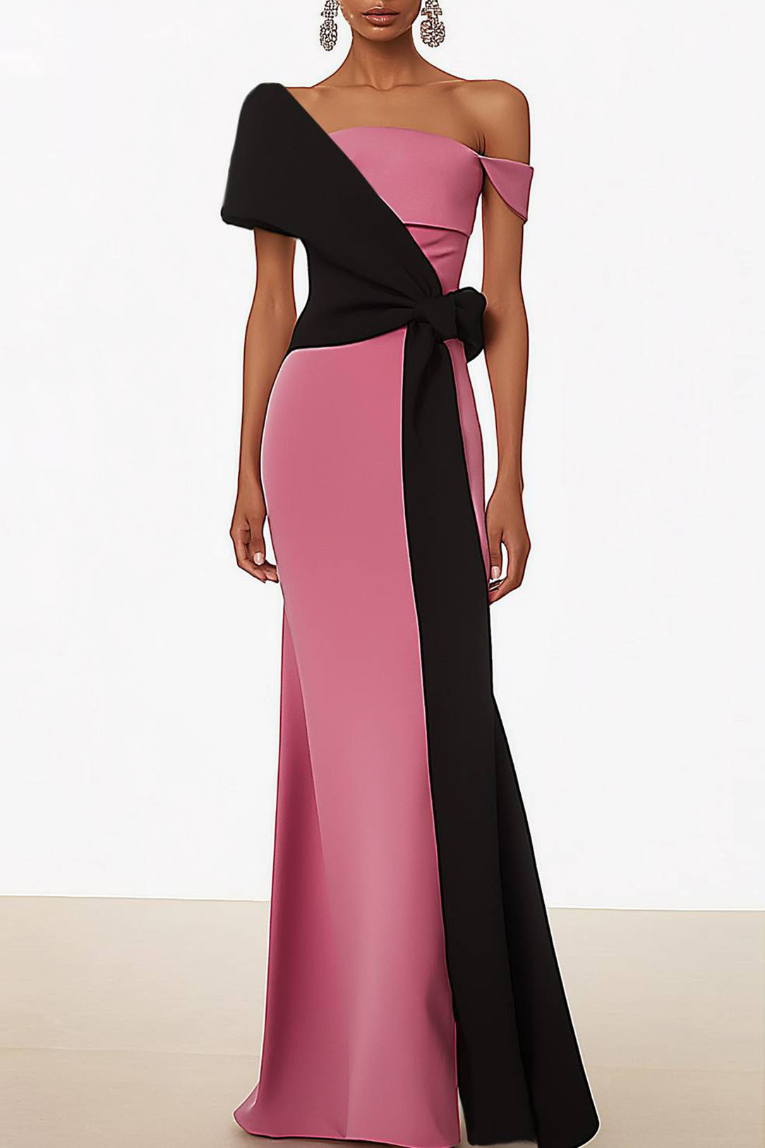 Formal Work Party Boat Neck Royal Blue Sleeveless Belted Slit Midi Dre