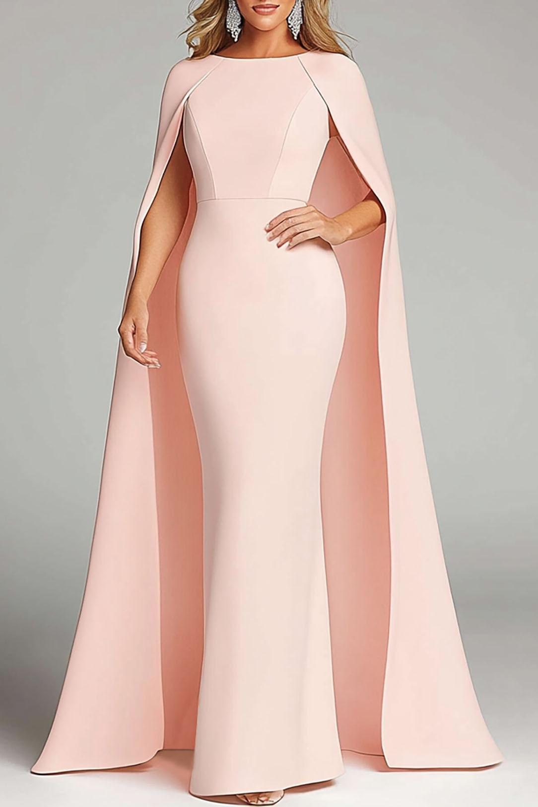 Formal Party Slim Dress Blush Pink Sleeveless Cape Maxi Dress