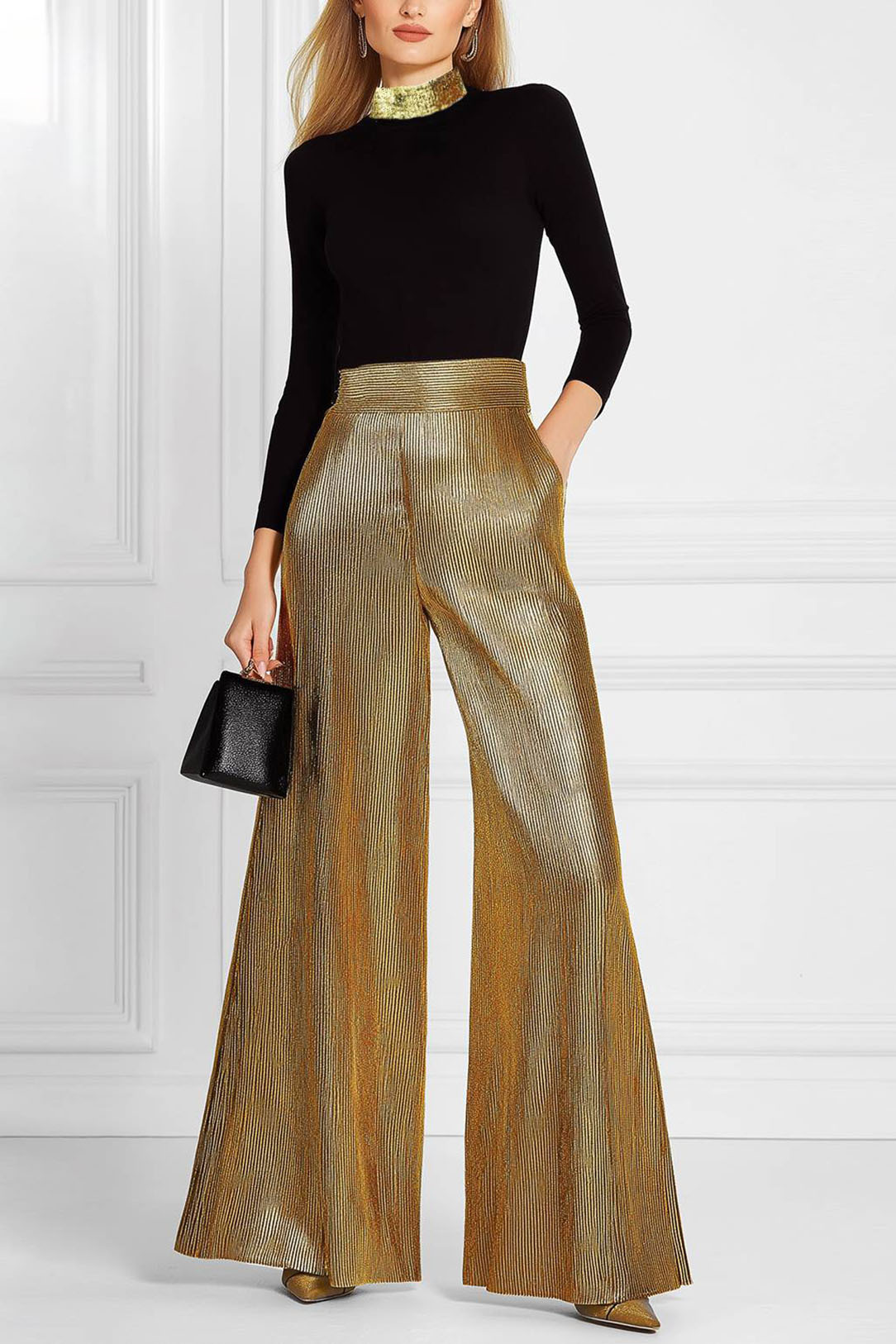 Black Sleeveless Sequin Deep V Jumpsuit