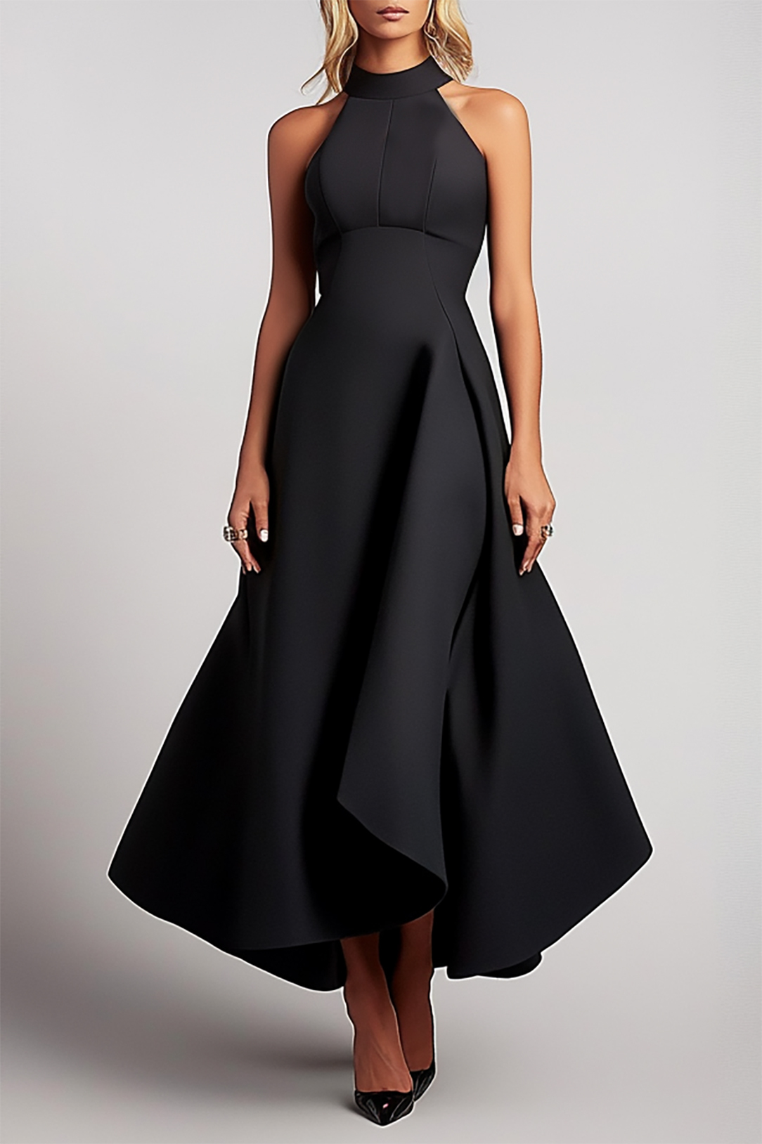 Formal Work Party Boat Neck Royal Blue Sleeveless Belted Slit Midi Dre