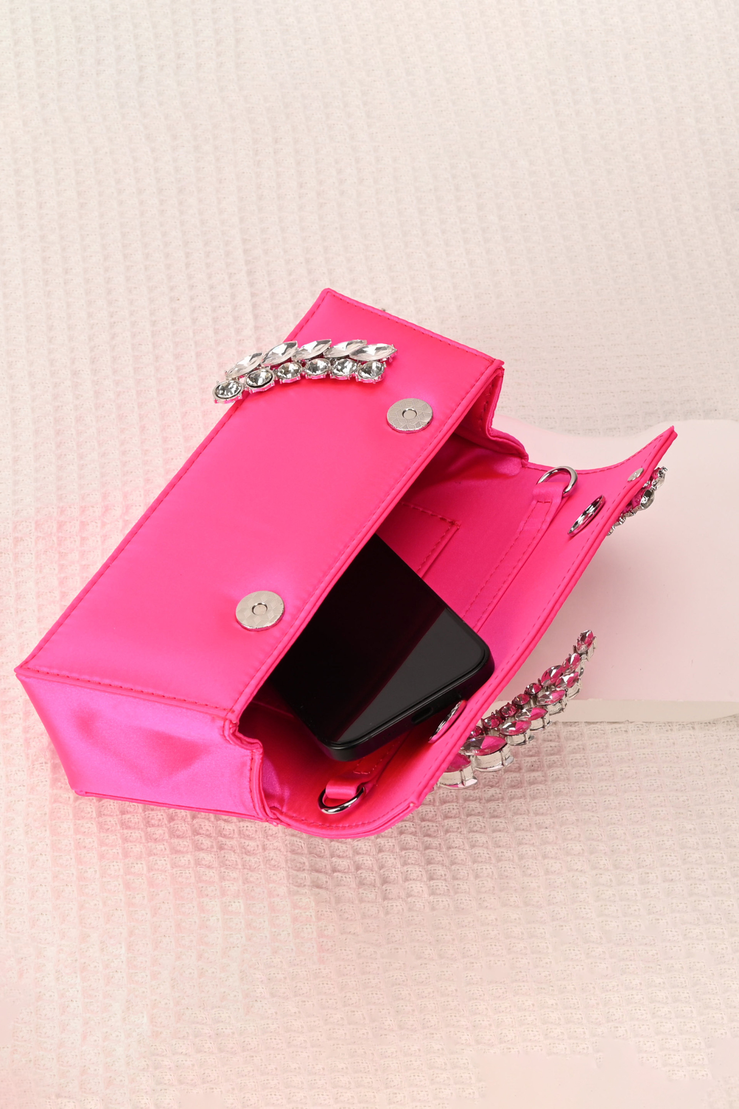 Rhinestone Leaf Shape Satin Handbag Chain Evening Bag