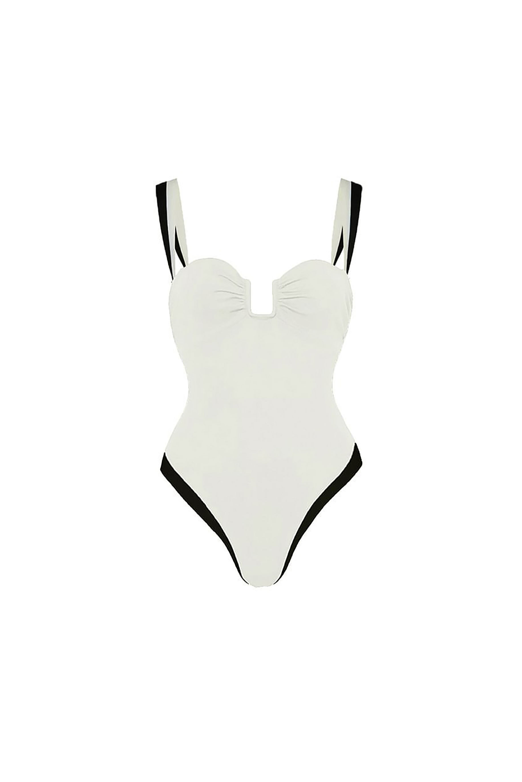 Black and White Simple Contrast Low-Cut One-Piece Swimsuit