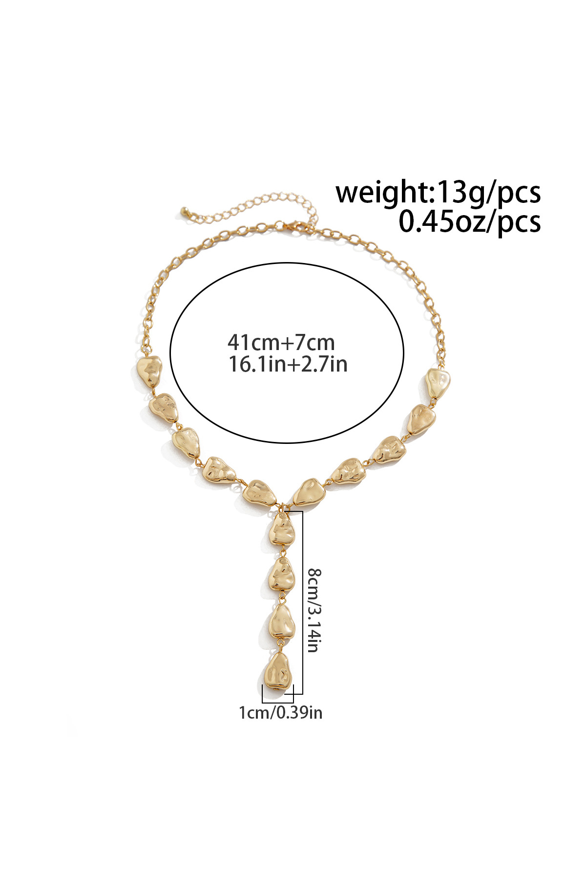 Irregular Baroque Y-Shaped Necklace Flat Water Drop Pendant Clavicle Chain-chiclody