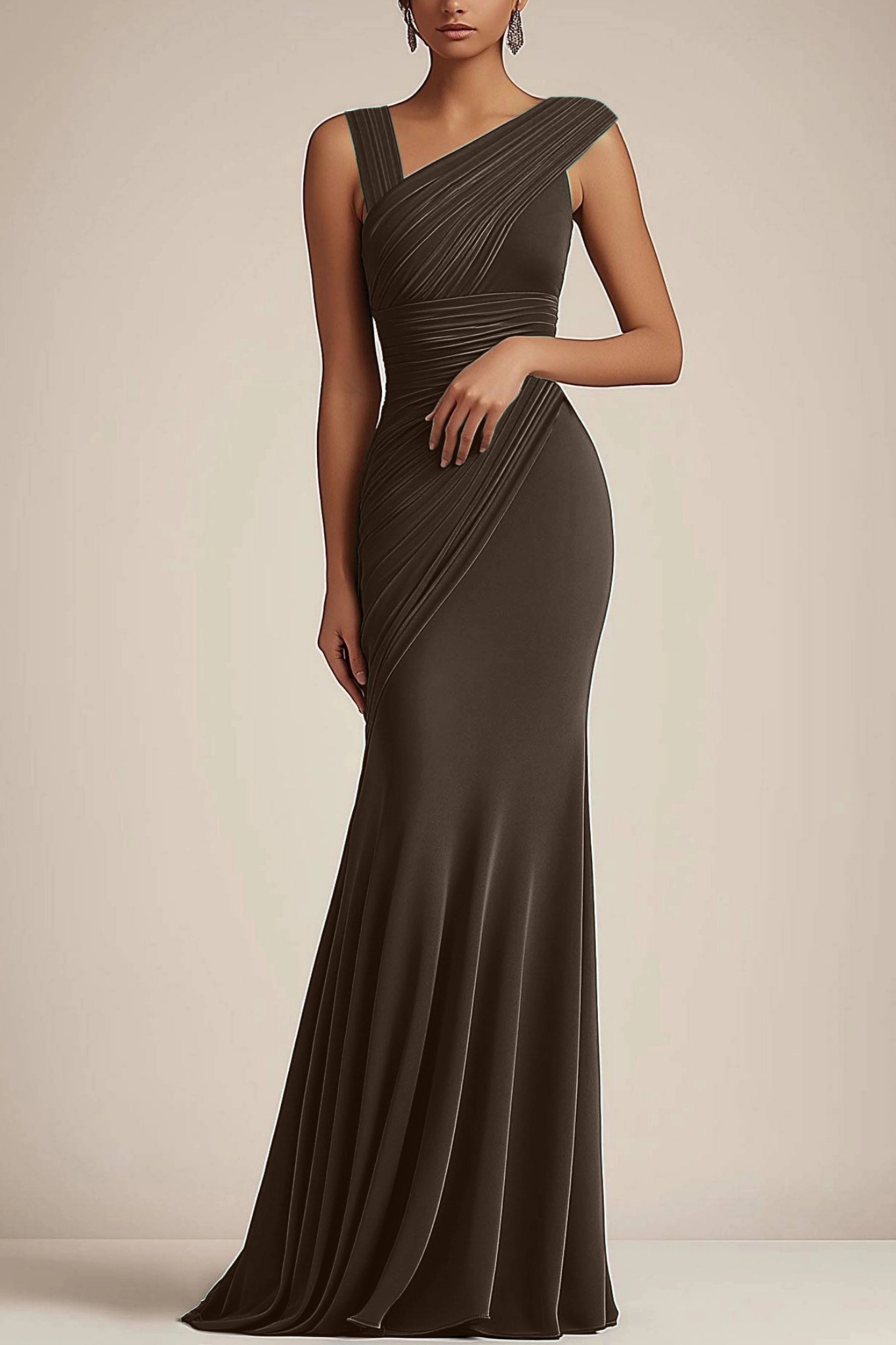 Formal Evening Dress Green V-Neck Pleated Mermaid Floor-Length Gown