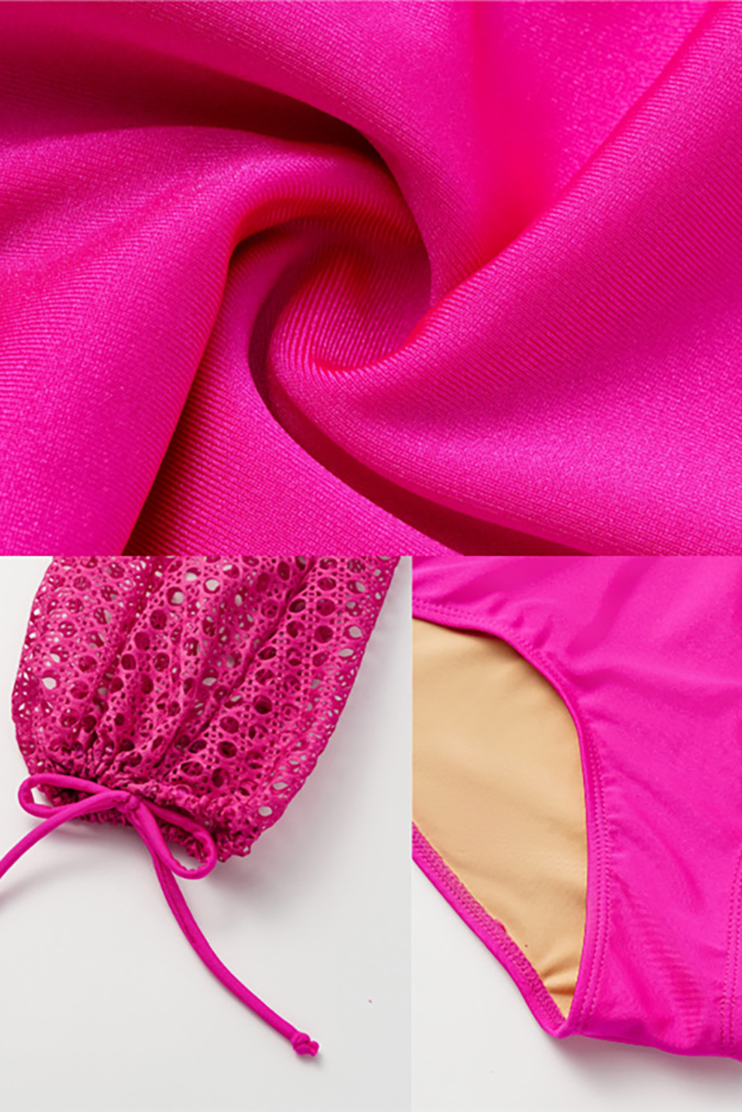 Hollow-Out Long-Sleeved Herringbone One-Piece Swimsuit and Cover-Up