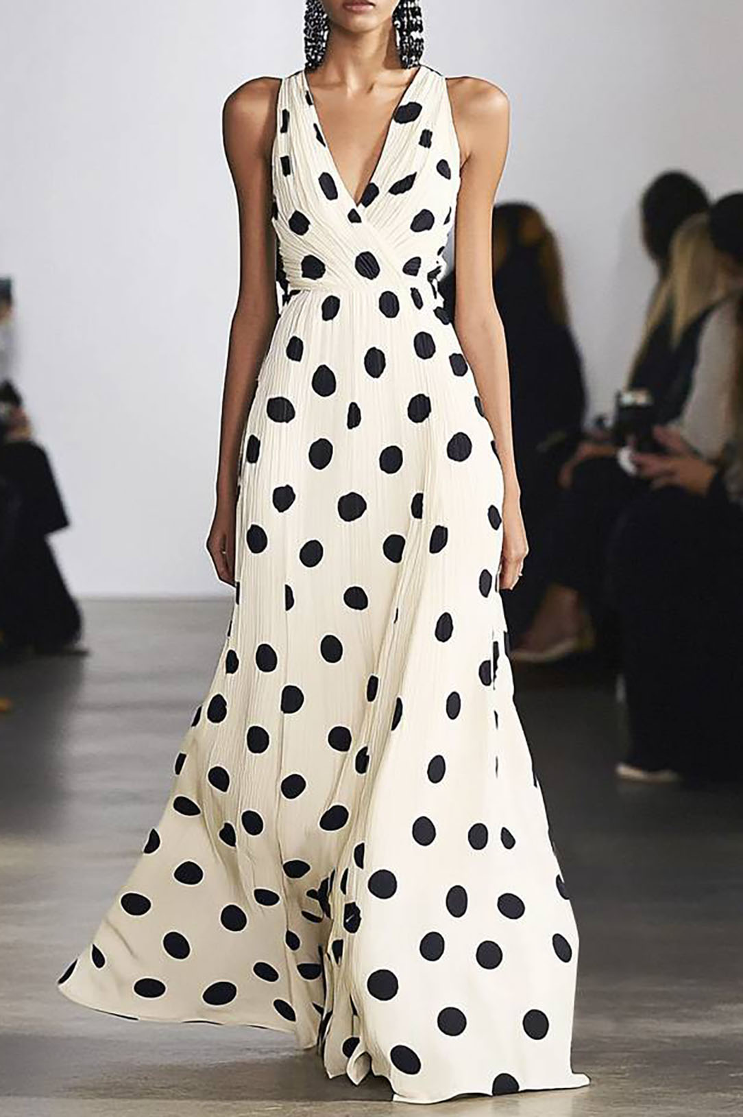 Daily Polka Dot Dress Suspender V-neck Sleeveless Long Dress