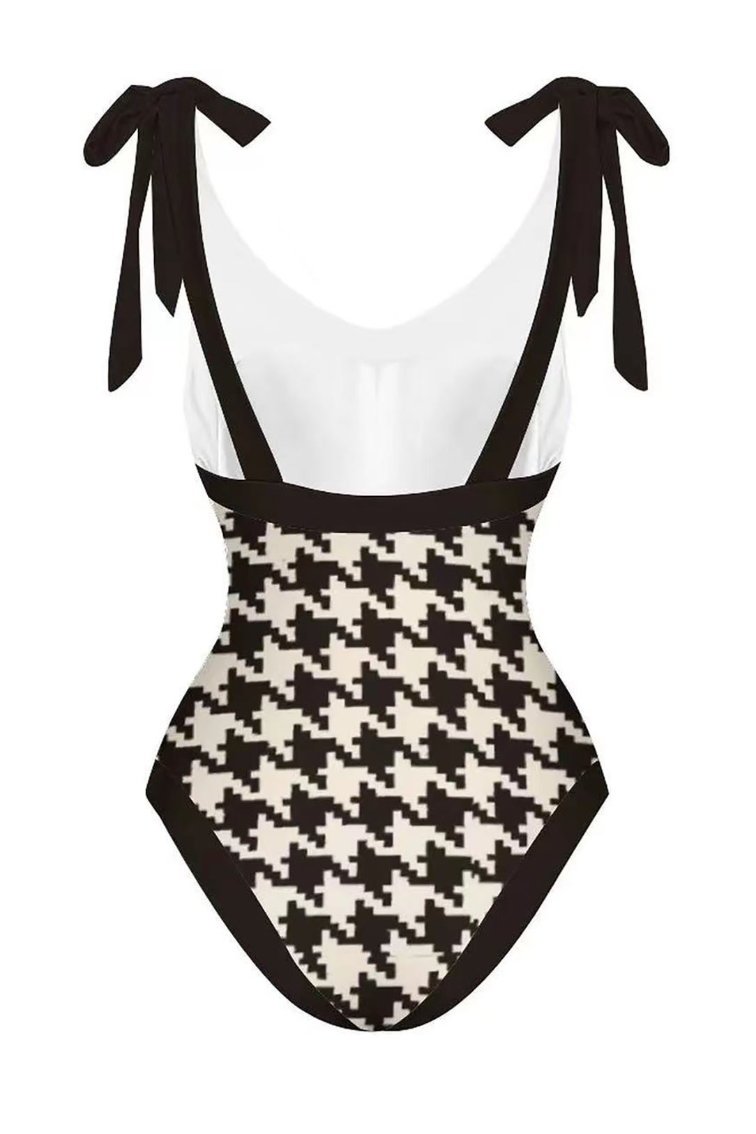 3D Black and White Houndstooth V-Neck One Piece Swimsuit and Cover-Up
