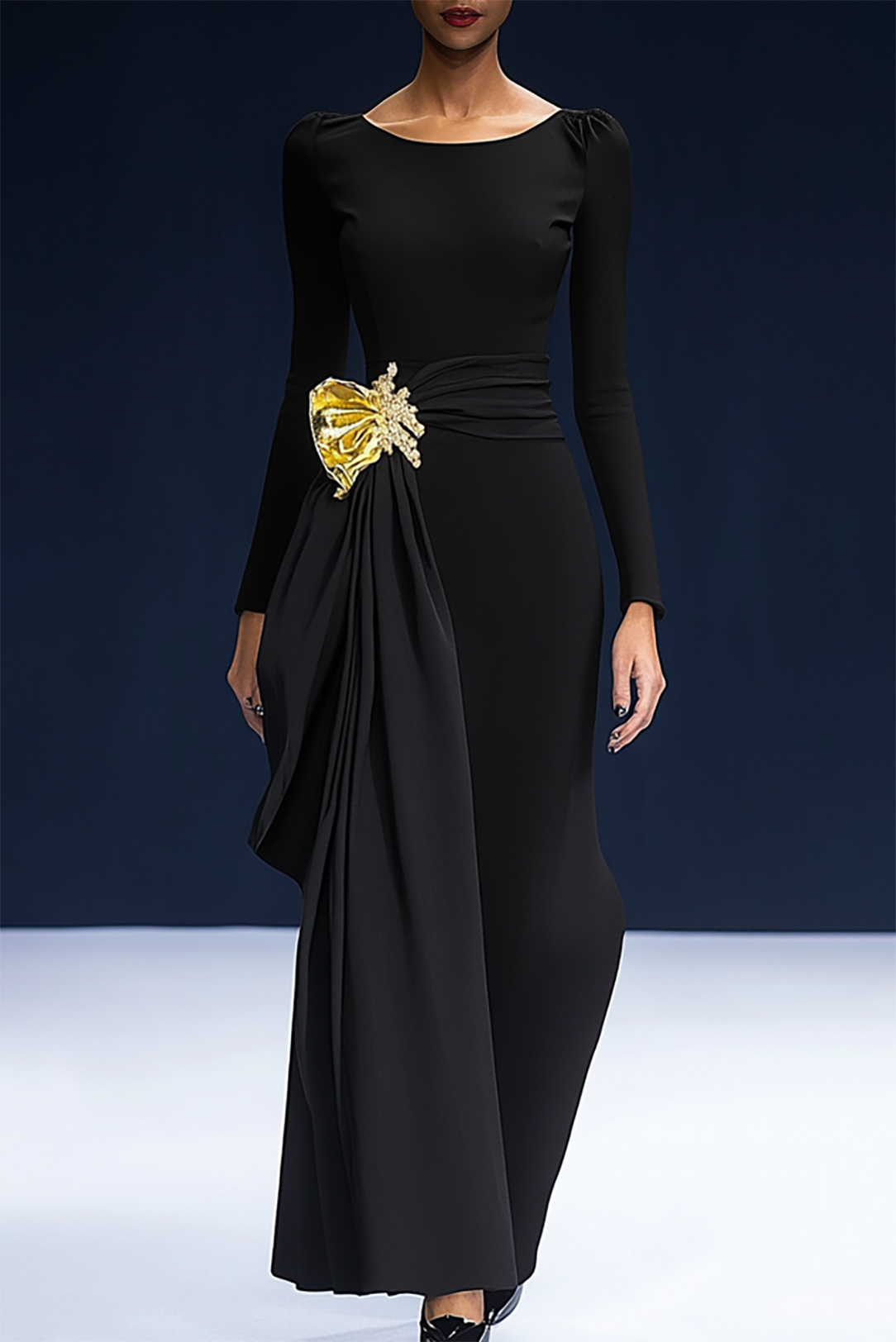 Formal Work Party Boat Neck Royal Blue Sleeveless Belted Slit Midi Dre