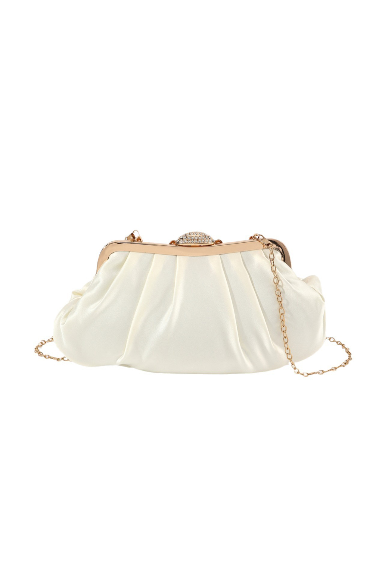 Vintage Clip-On Satin Bag Evening Party Diamond Chain Dumpling Bag