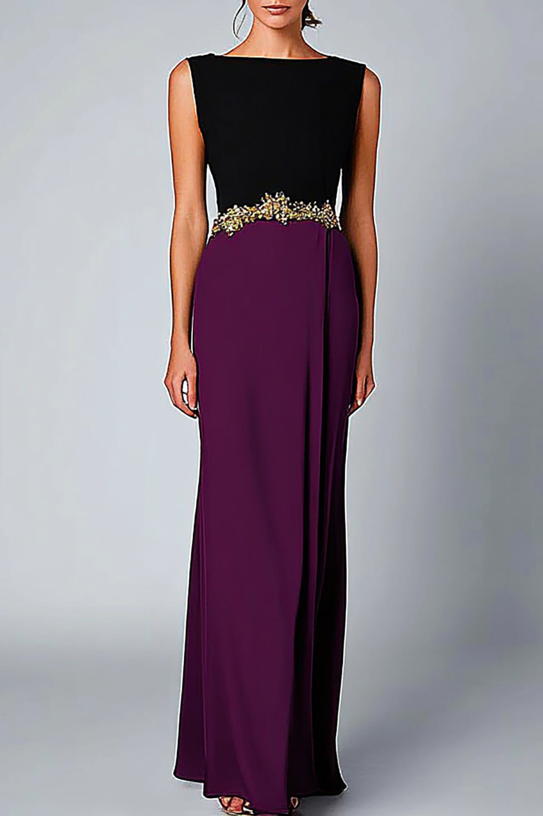 Formal Work Party Boat Neck Royal Blue Sleeveless Belted Slit Midi Dre