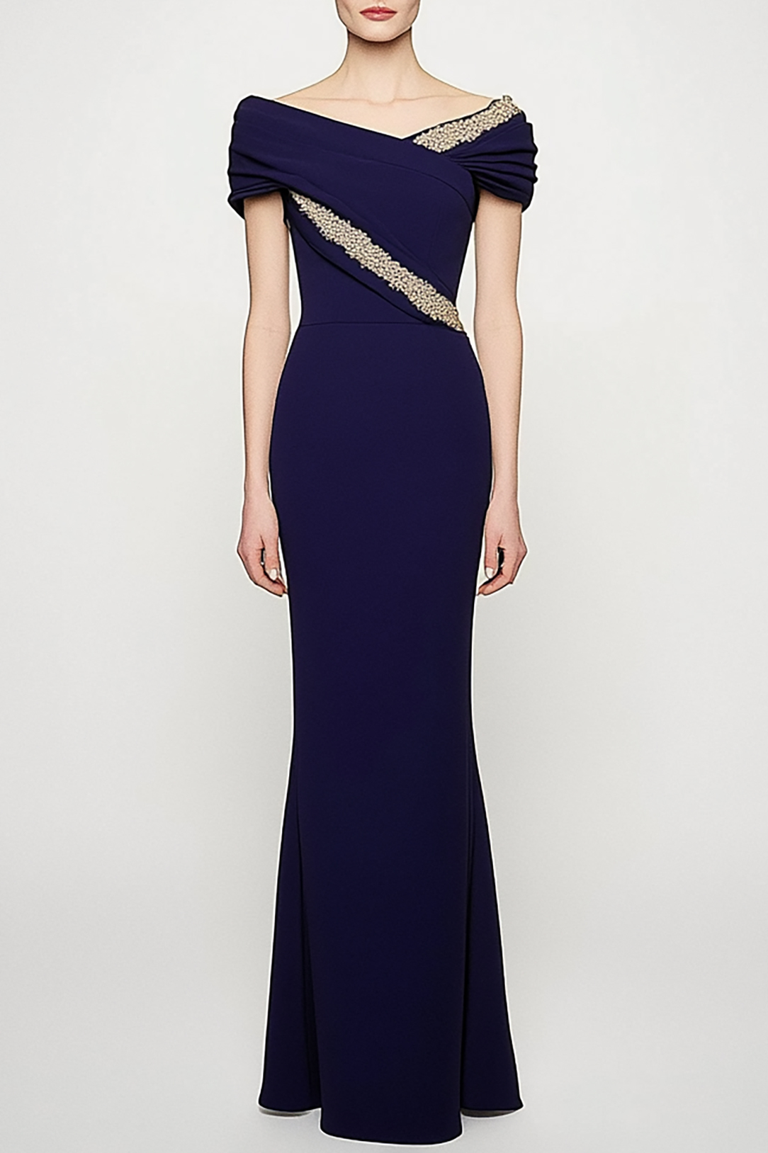 Formal Work Party Boat Neck Royal Blue Sleeveless Belted Slit Midi Dre