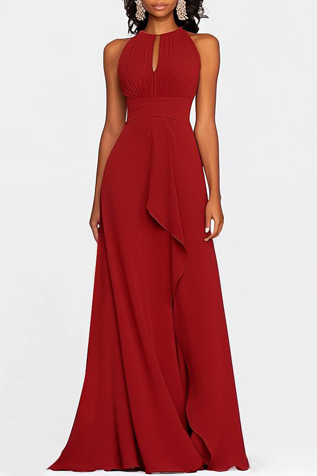 Formal Work Party Boat Neck Royal Blue Sleeveless Belted Slit Midi Dre