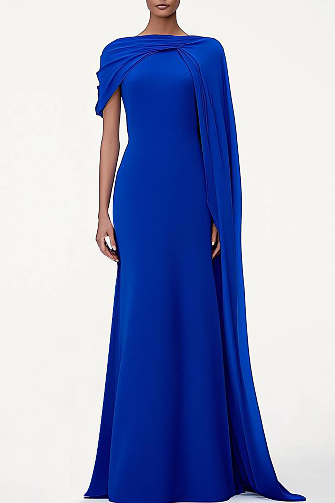 Formal Work Party Boat Neck Royal Blue Sleeveless Belted Slit Midi Dre