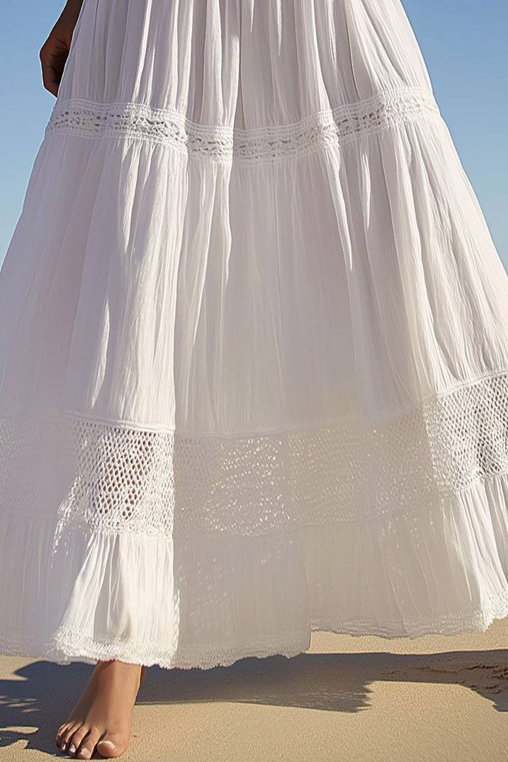 Casual Daily Skirt White Elastic Waist Long Skirt