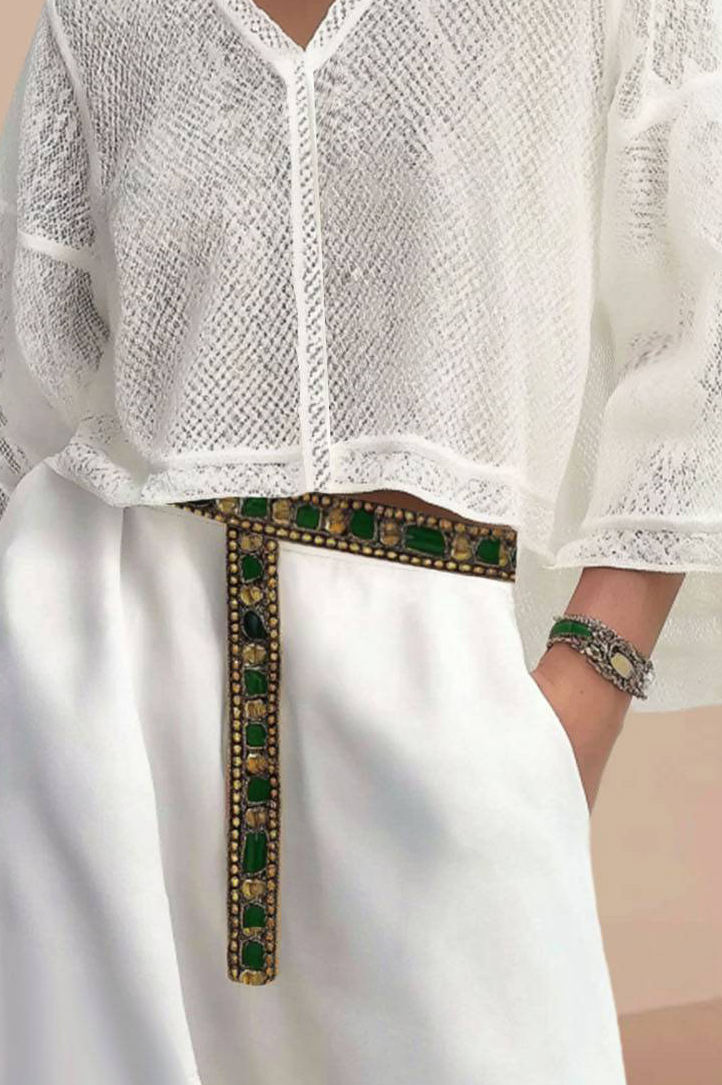Bohemian Vacation Top White V-neck Long Sleeve Breathable Short Top