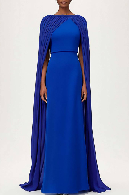 Formal Evening Dress with Cape Solid Color Slim Maxi Dress