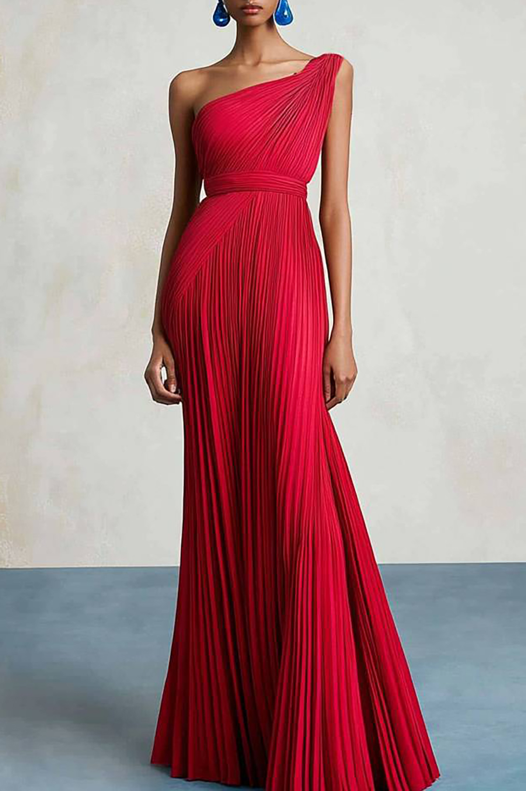 Formal Work Party Boat Neck Royal Blue Sleeveless Belted Slit Midi Dre