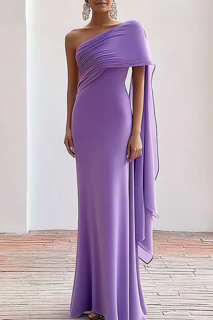 Evening Wedding Dress One Shoulder Satin Draped Long Mother of The Bride Dress
