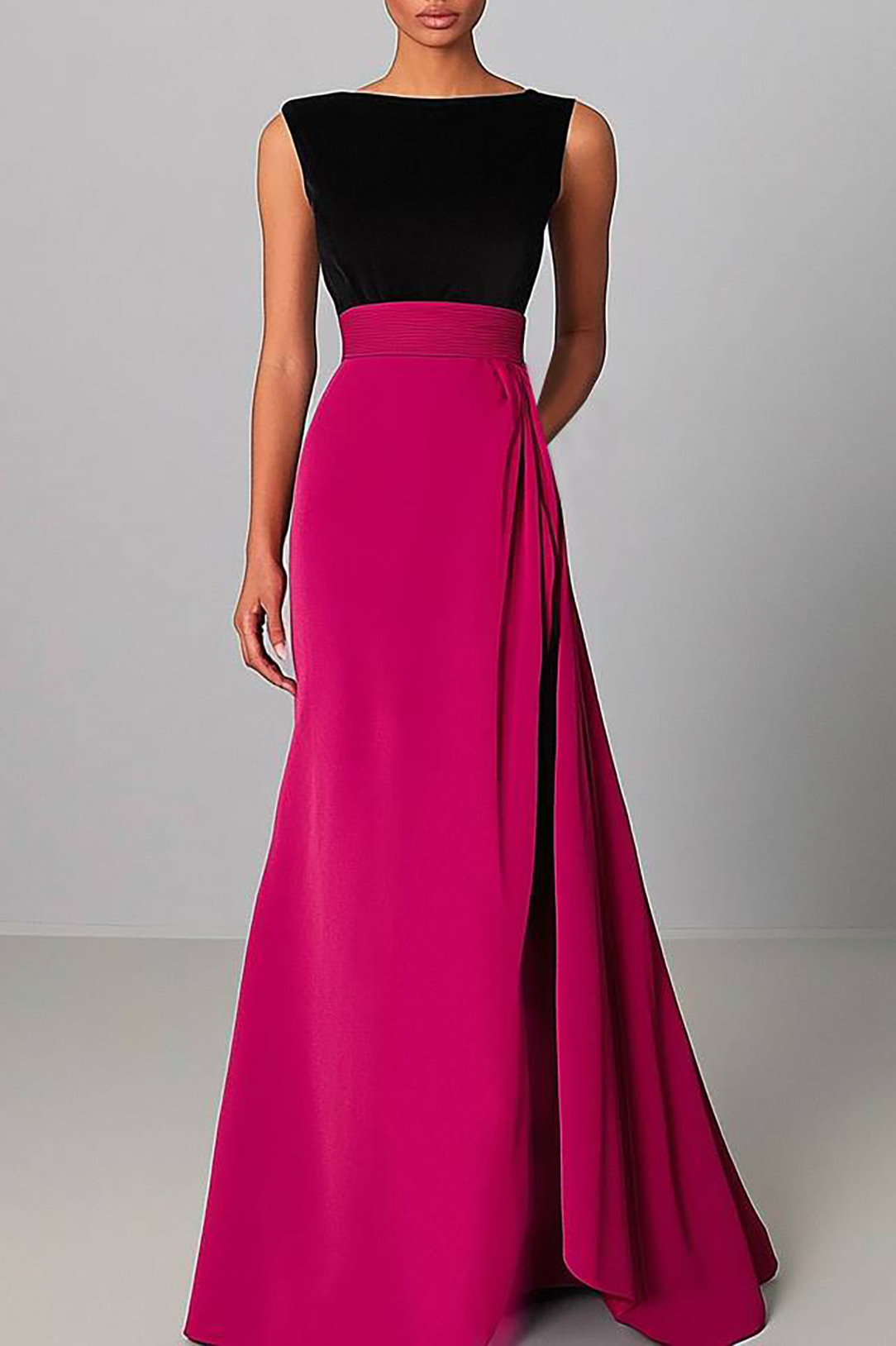 Formal Work Party Boat Neck Royal Blue Sleeveless Belted Slit Midi Dre