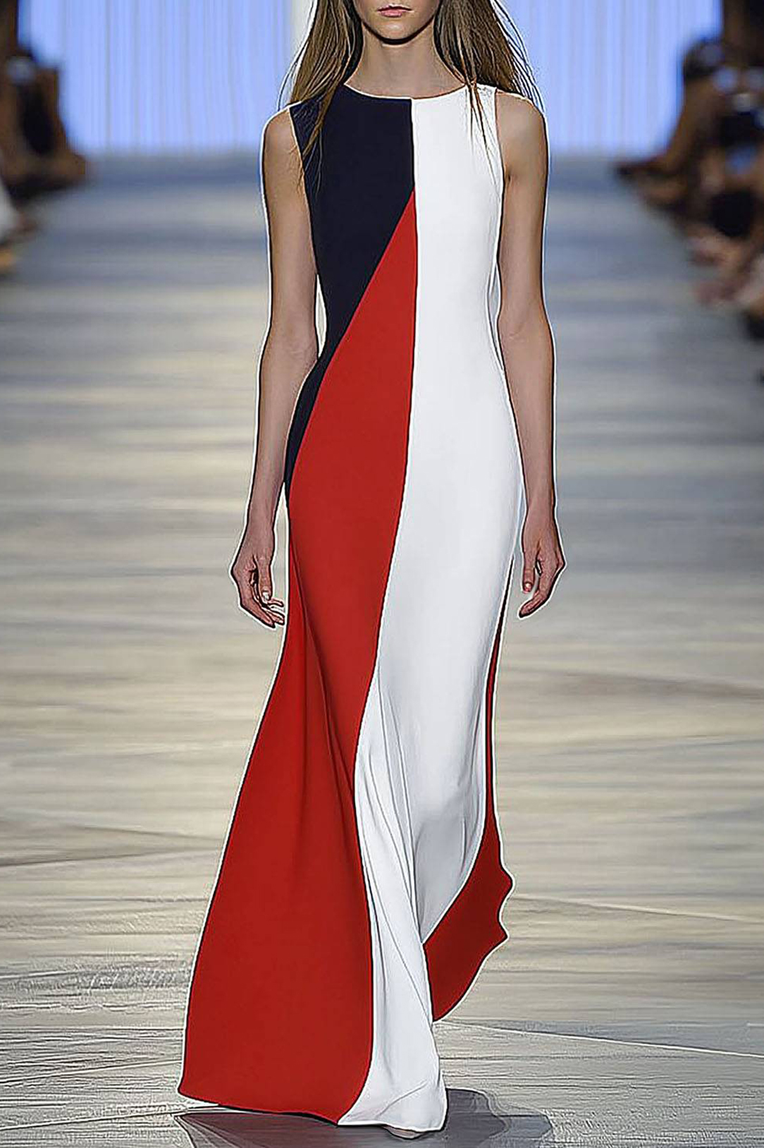 Prom Party Dress Round Neck Sleeveless Color-block Long Dress