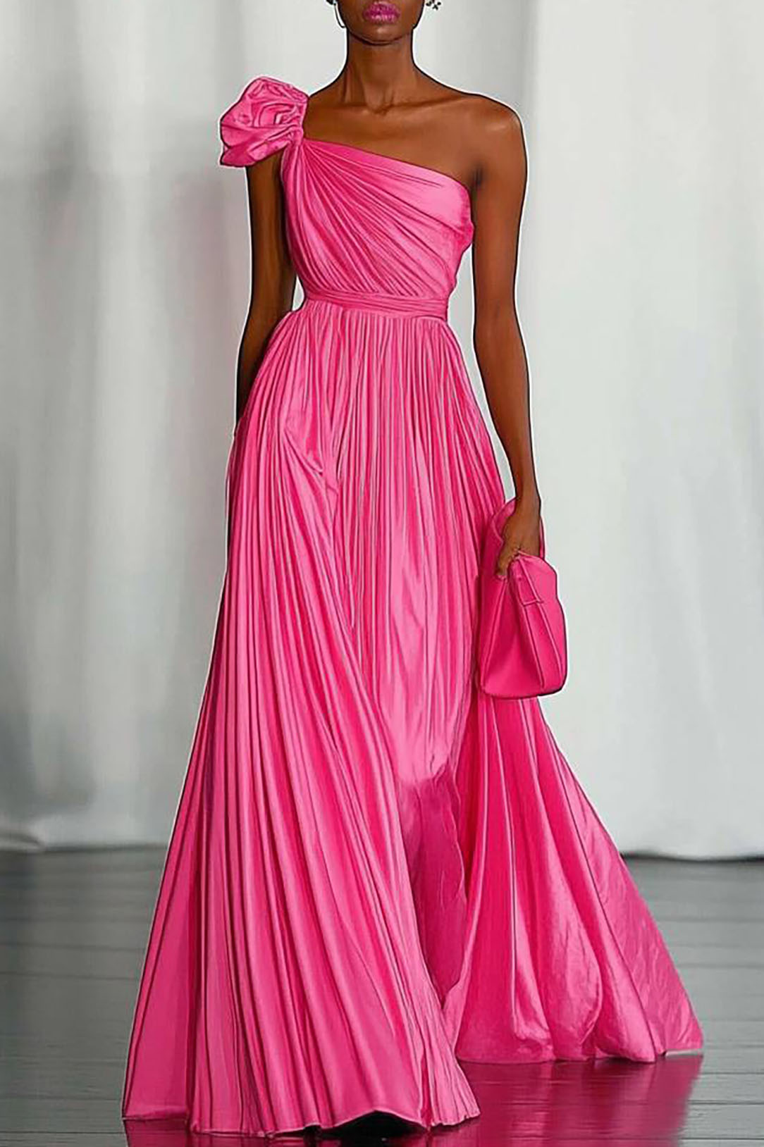 Party Evening Dress Pleated One-shoulder Peach Maxi Dress