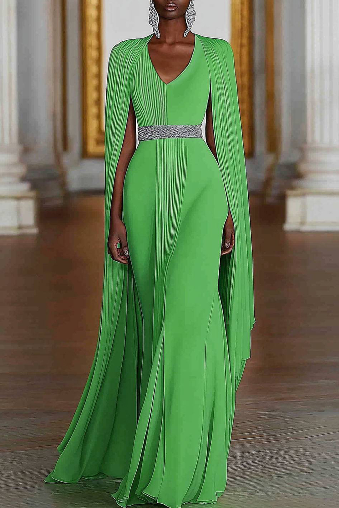 Party Formal Dress Cape Black White Color Block Pearl Boat Neck Maxi D