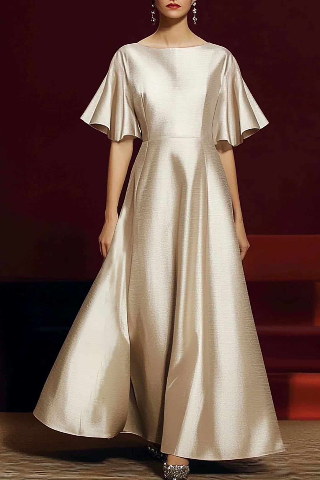 Party Formal Dress Cape Black White Color Block Pearl Boat Neck Maxi D