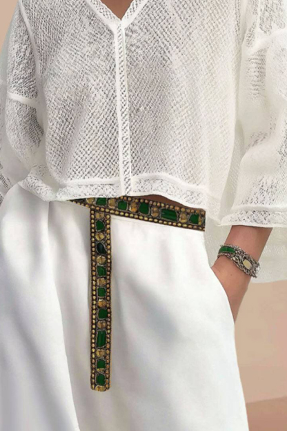Bohemian Vacation Top White V-neck Long Sleeve Breathable Short Top