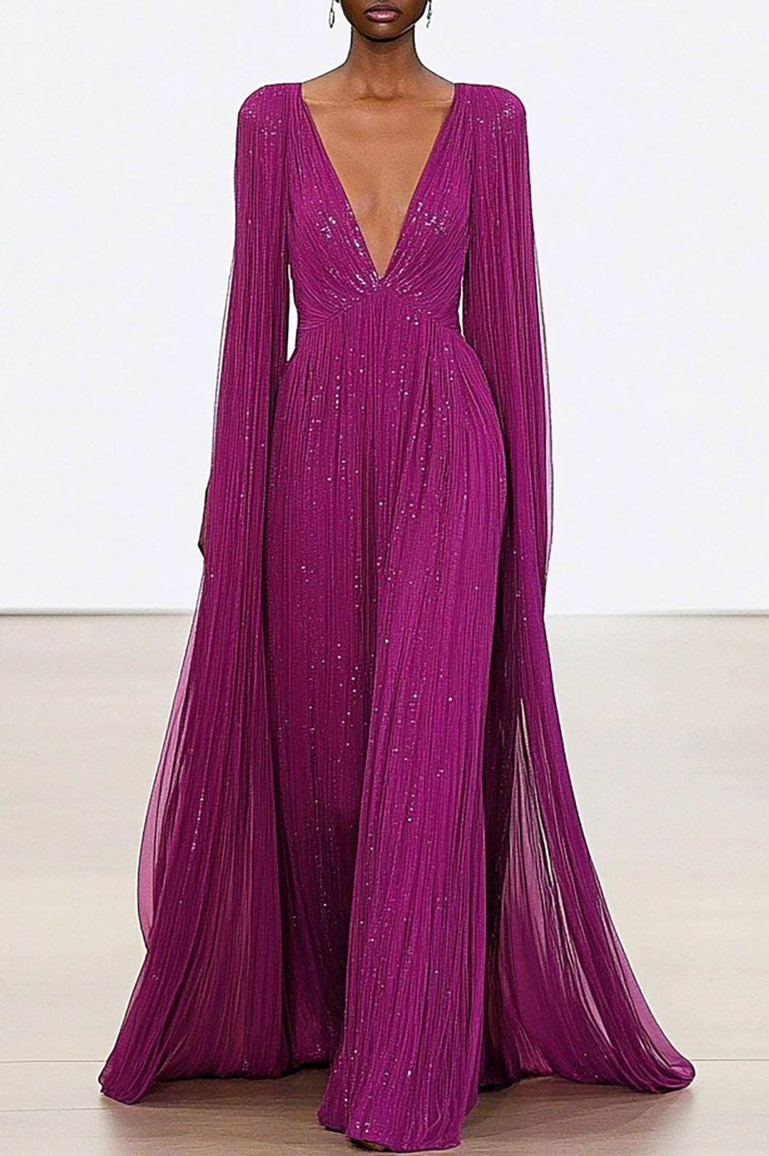 Party Prom Dress Metallic Fabric Colorful Long Sleeve Pleated Midi Dress