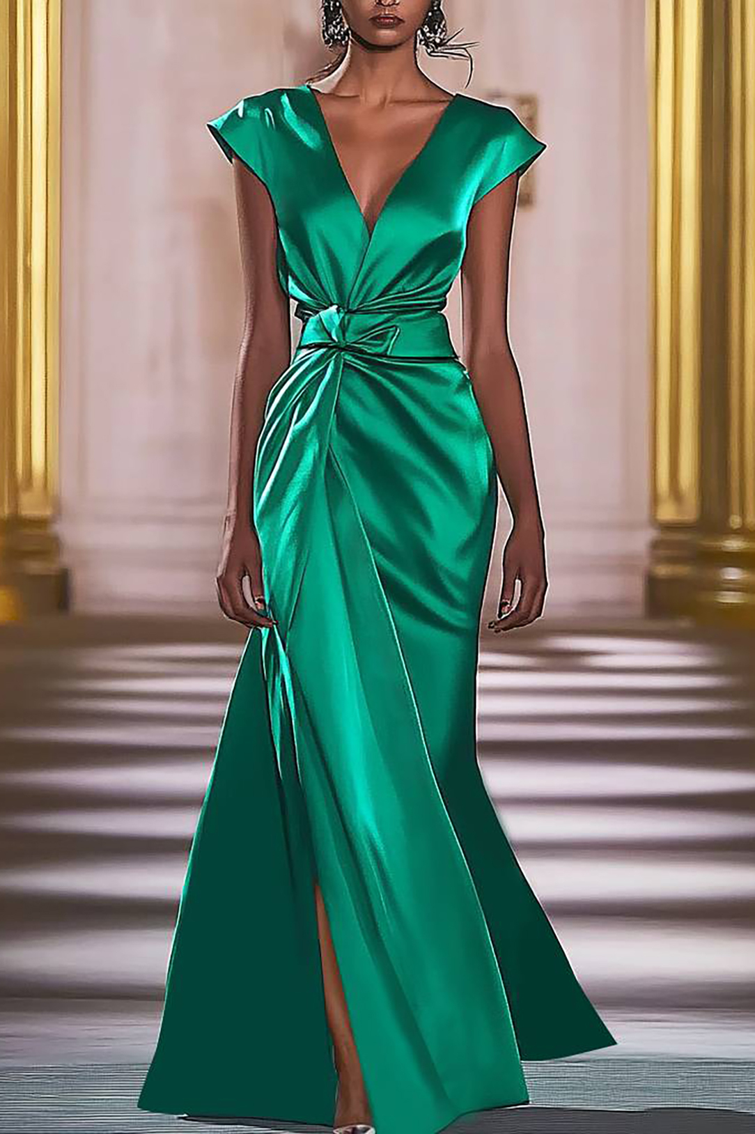 Party Prom Dress Metallic Fabric Colorful Long Sleeve Pleated Midi Dress