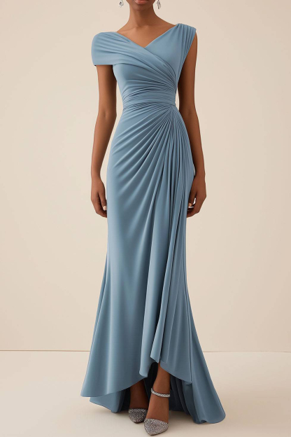 Wedding Guest Semi-Formal Dress Light Blue Pleated Maxi Dress