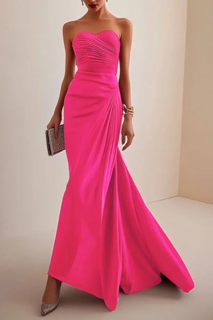 Elegant Formal Red Maxi Dress Strapless Evening Gown