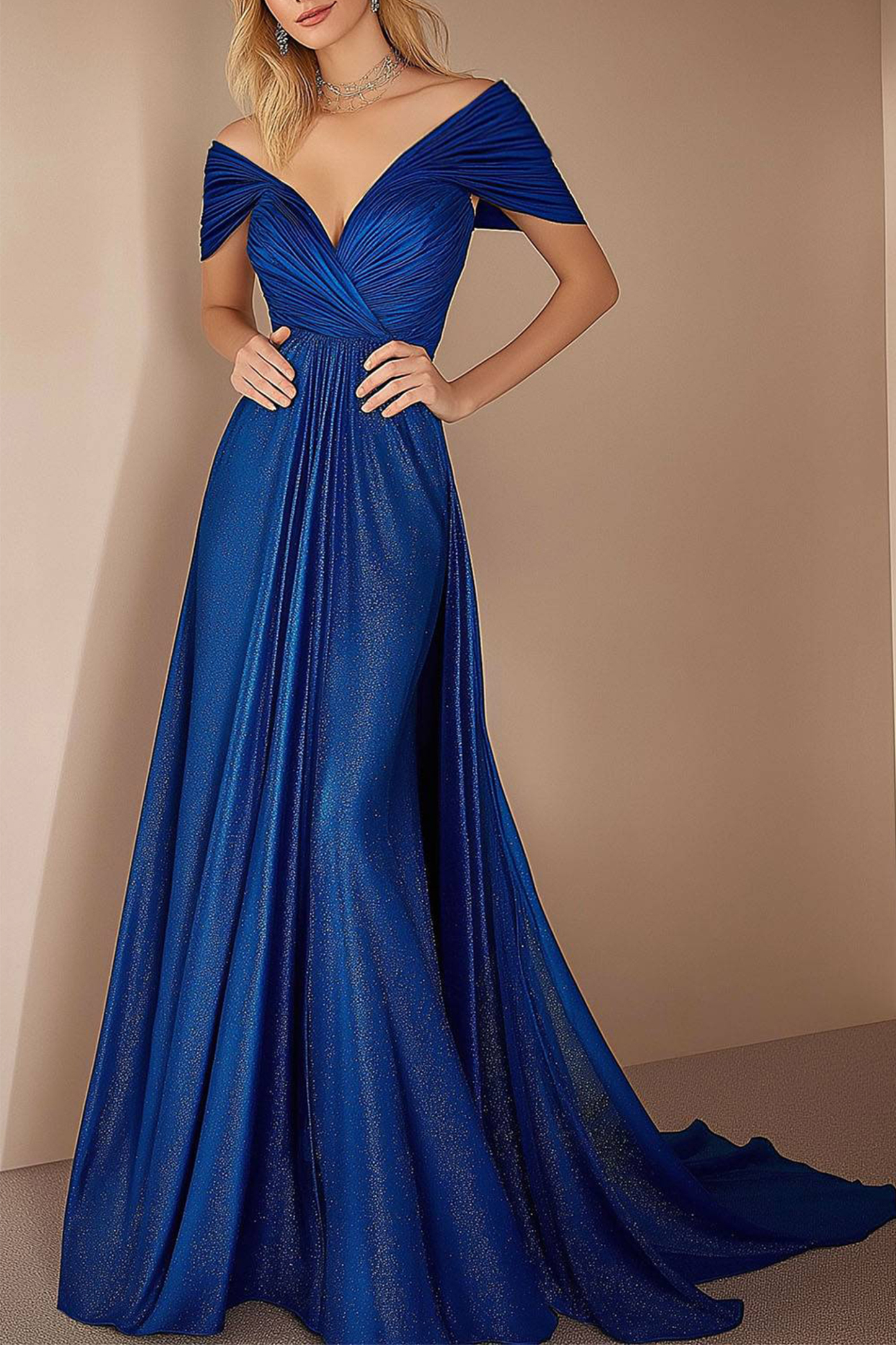Prom Party Satin Dress Purple-White Color Block Deep V-Neck Waistband