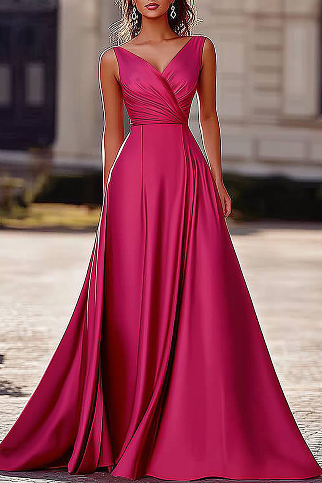 Formal Prom Evening Gown Satin Cross Neck Rose Pink Sleeveless Maxi Dress