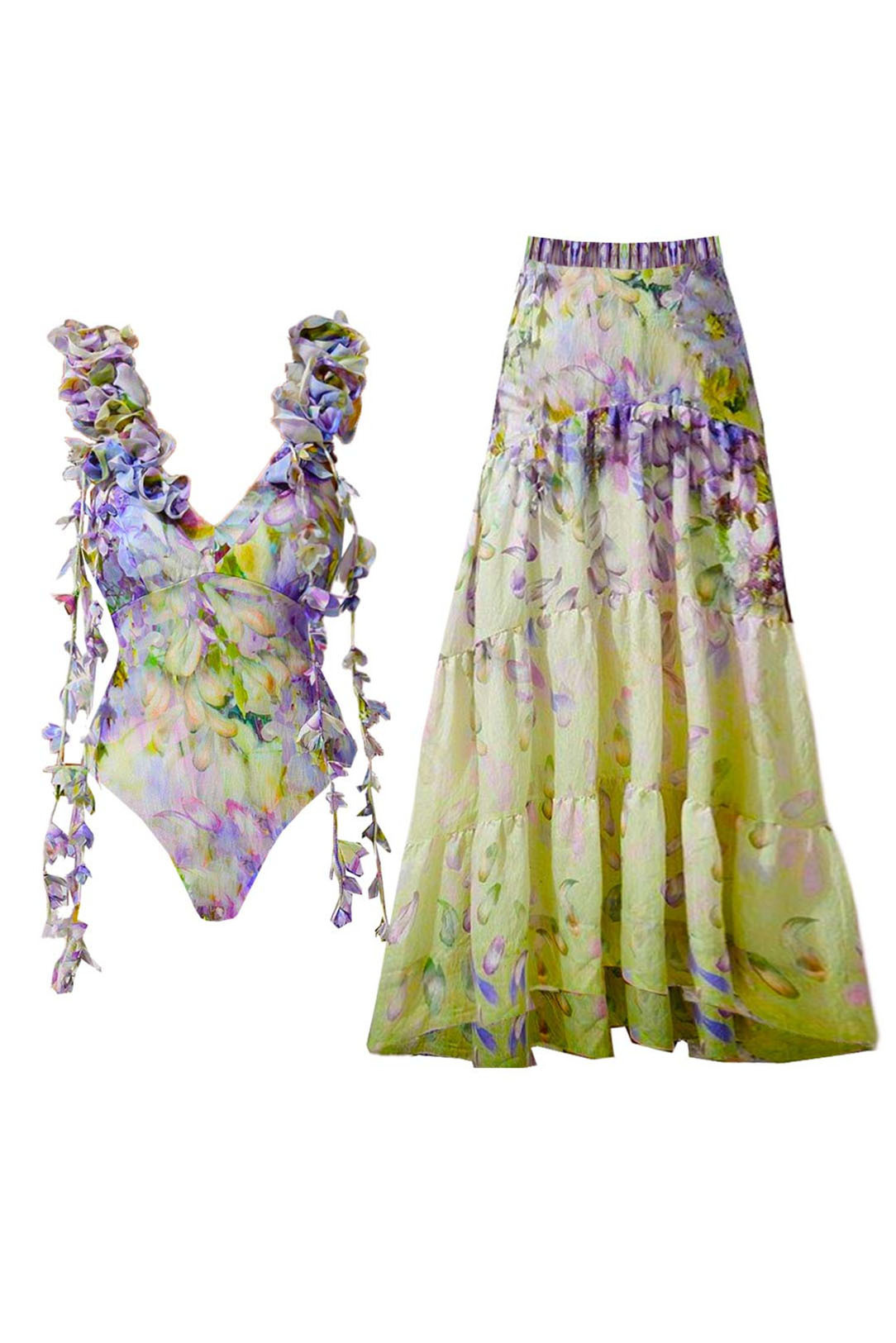 3D Black and White Houndstooth V-Neck One Piece Swimsuit and Wrap Skirt Cover-Up