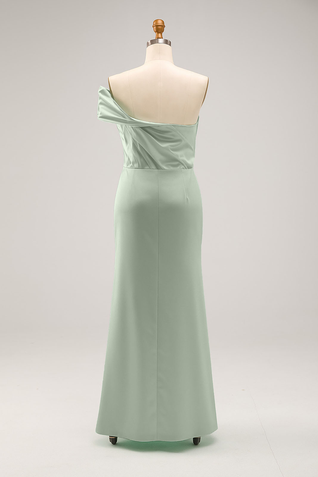 Evening Prom Sage Green Dress One Shoulder Satin Pleated Maxi Dress
