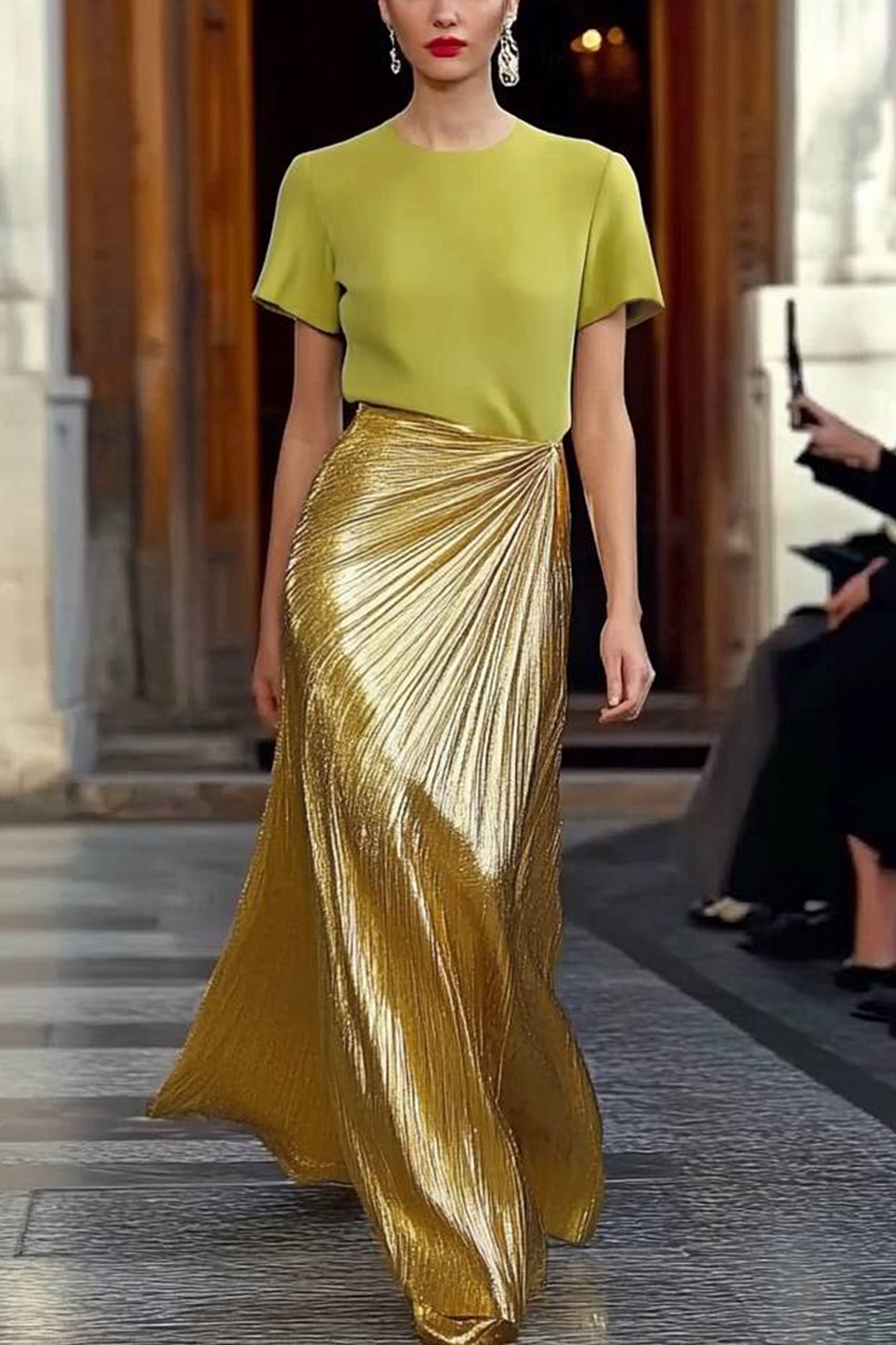 Cocktail Prom Gold Skirt Pleated Maxi Dress