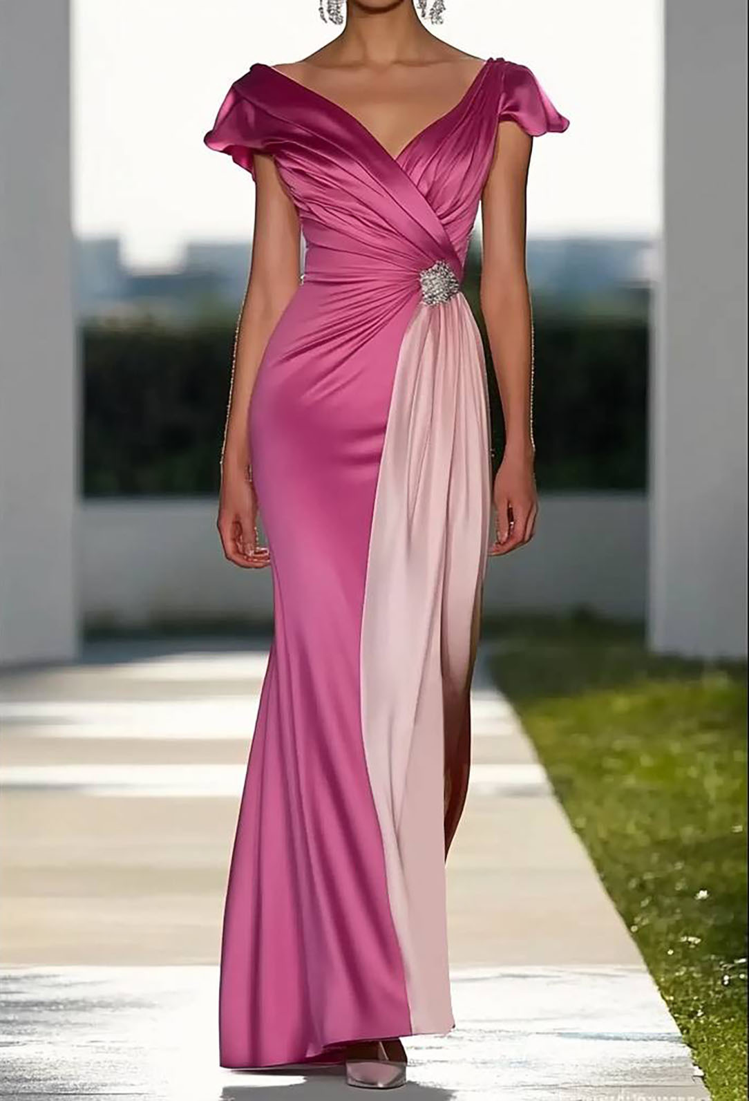 Party Prom Elegant Sage Green Dress Sleeveless Satin Pleated Maxi Dres