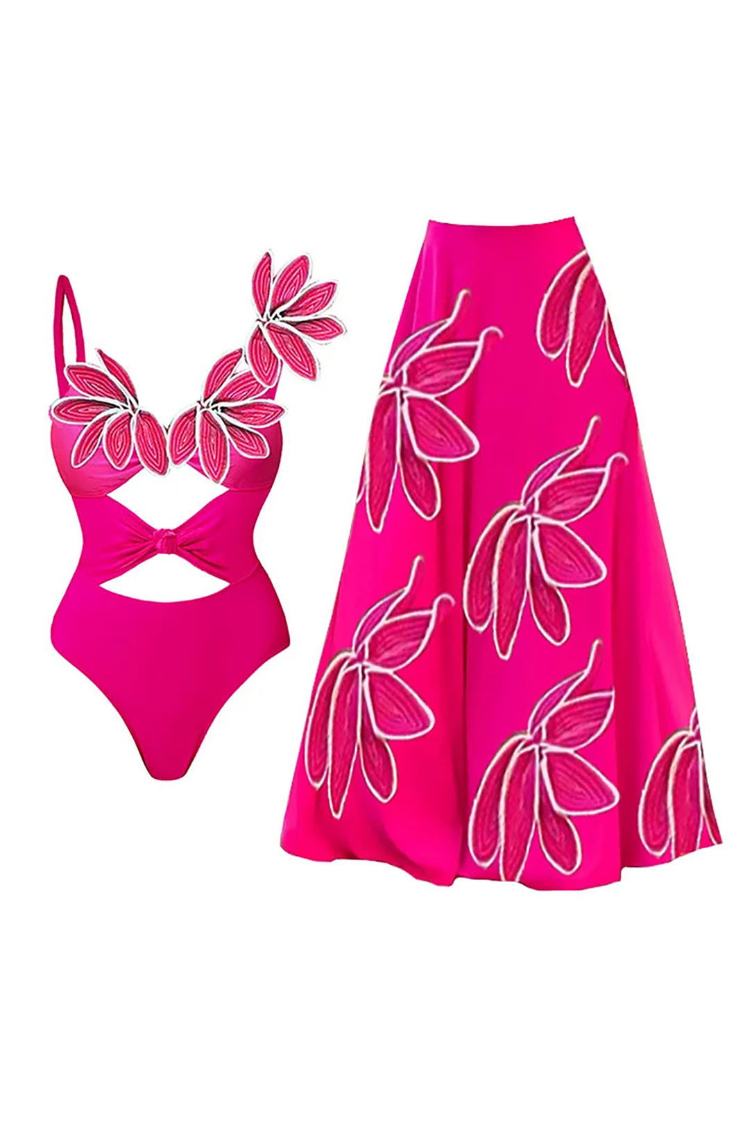 3D Black and White Houndstooth V-Neck One Piece Swimsuit and Wrap Skirt Cover-Up