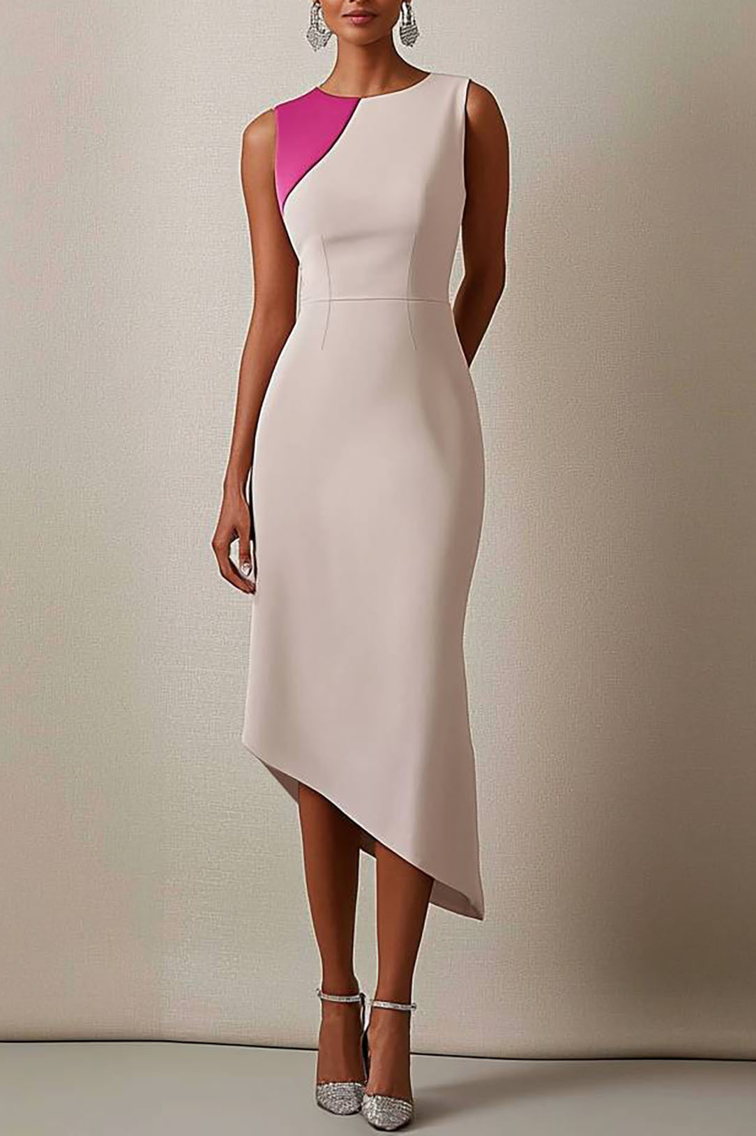 Formal Work Sleeveless Mermaid Dress Pink Party Midi Dress
