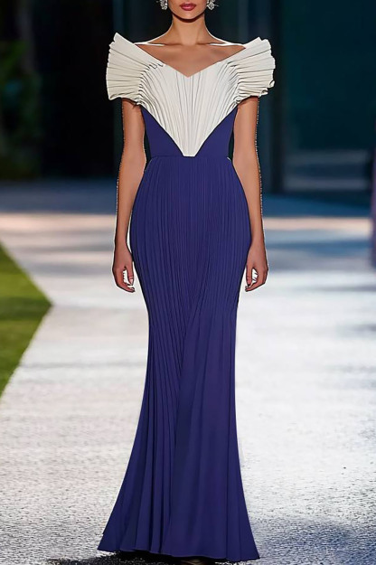 Wedding Guest Mermaid Pleated Dress Purple Party Floor Length Dress