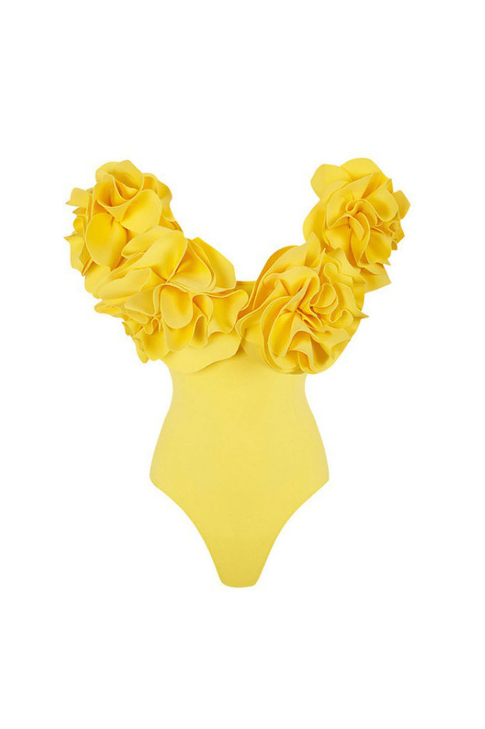 3D Yellow Floral Off-Shoulder/V-Neck One-Piece Swimsuit and Cover-Up