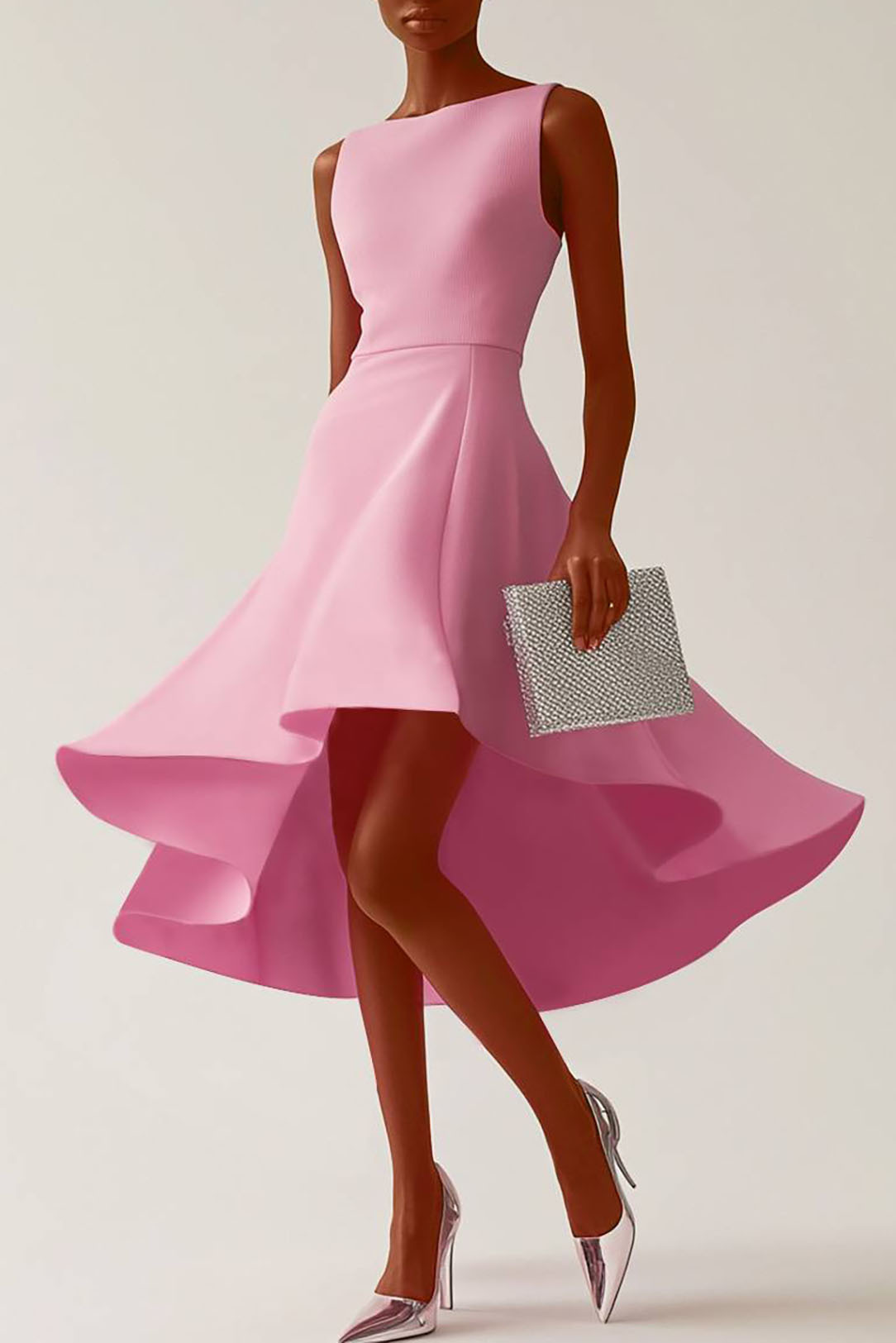 Evening Party Purple Dress Color-block Deep V Pleated Floor-Length Dre