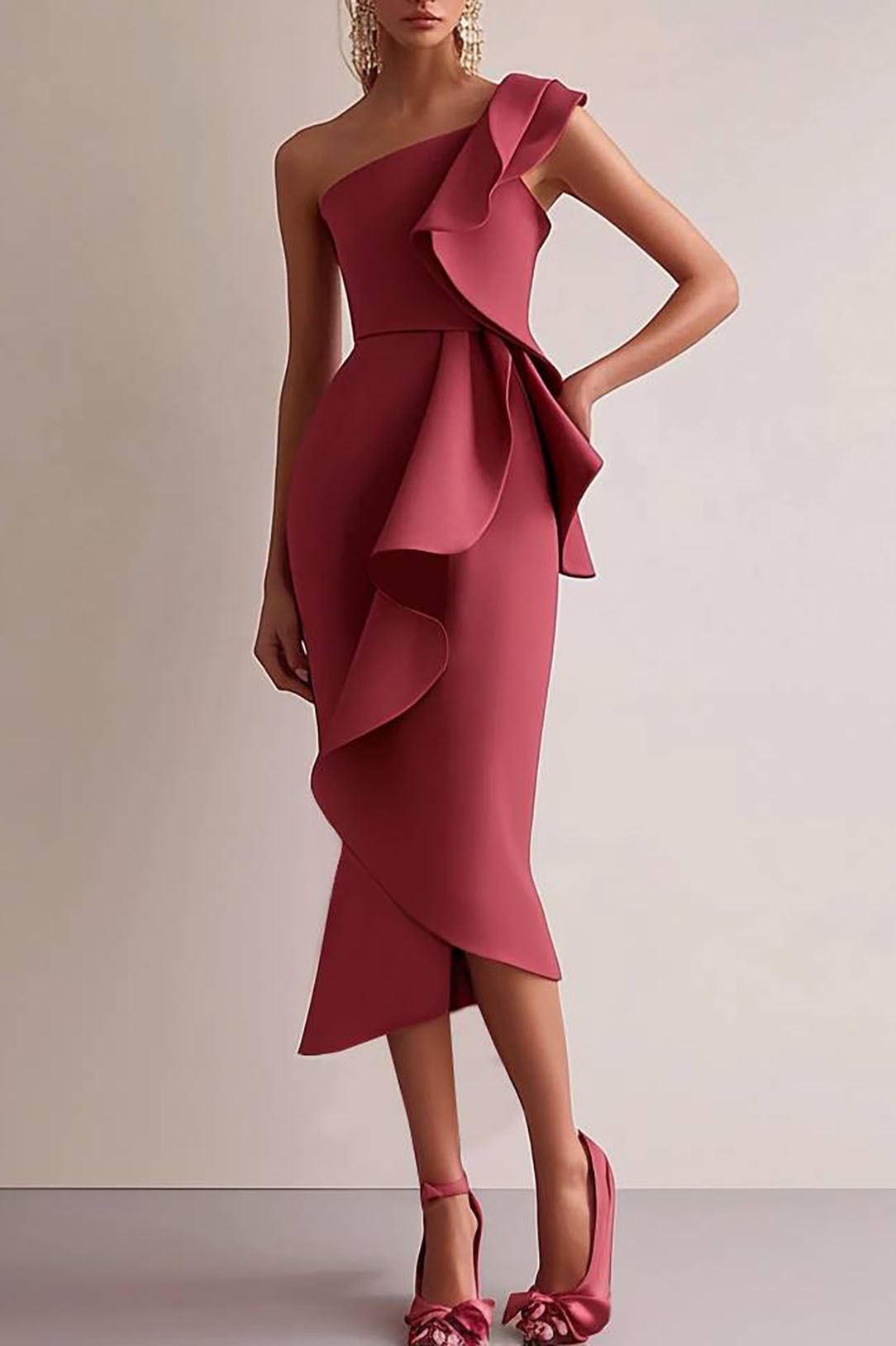 Evening Party Purple Dress Color-block Deep V Pleated Floor-Length Dre