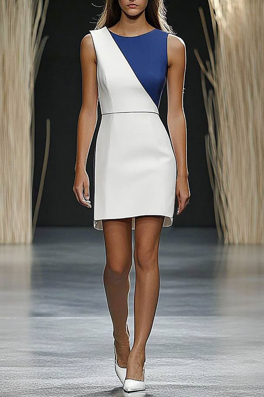 Date Party Dress Blue White Colorblock Round Neck Sleeveless Mini Dress