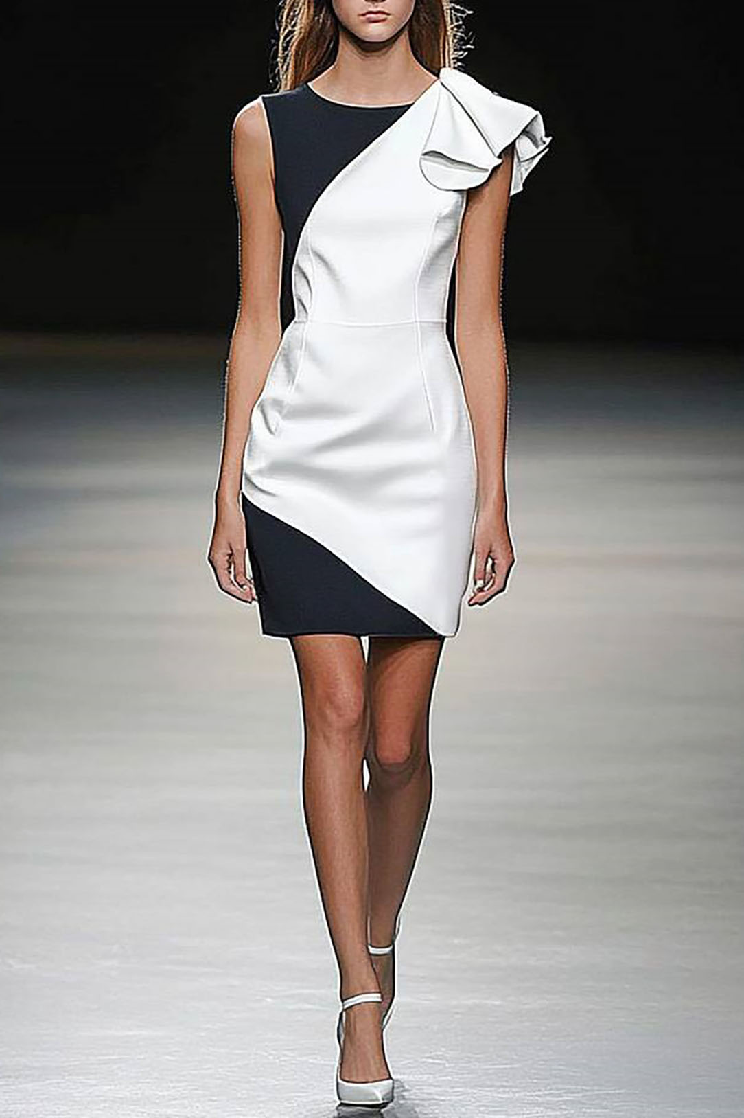 Date Party Dress Black White Colorblock Sleeveless Shoulder Detail Mini Dress