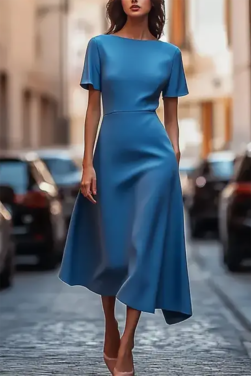 Wedding Guest Semi-Formal Dress Blue Asymmetrical Mother Of The Bride Dress